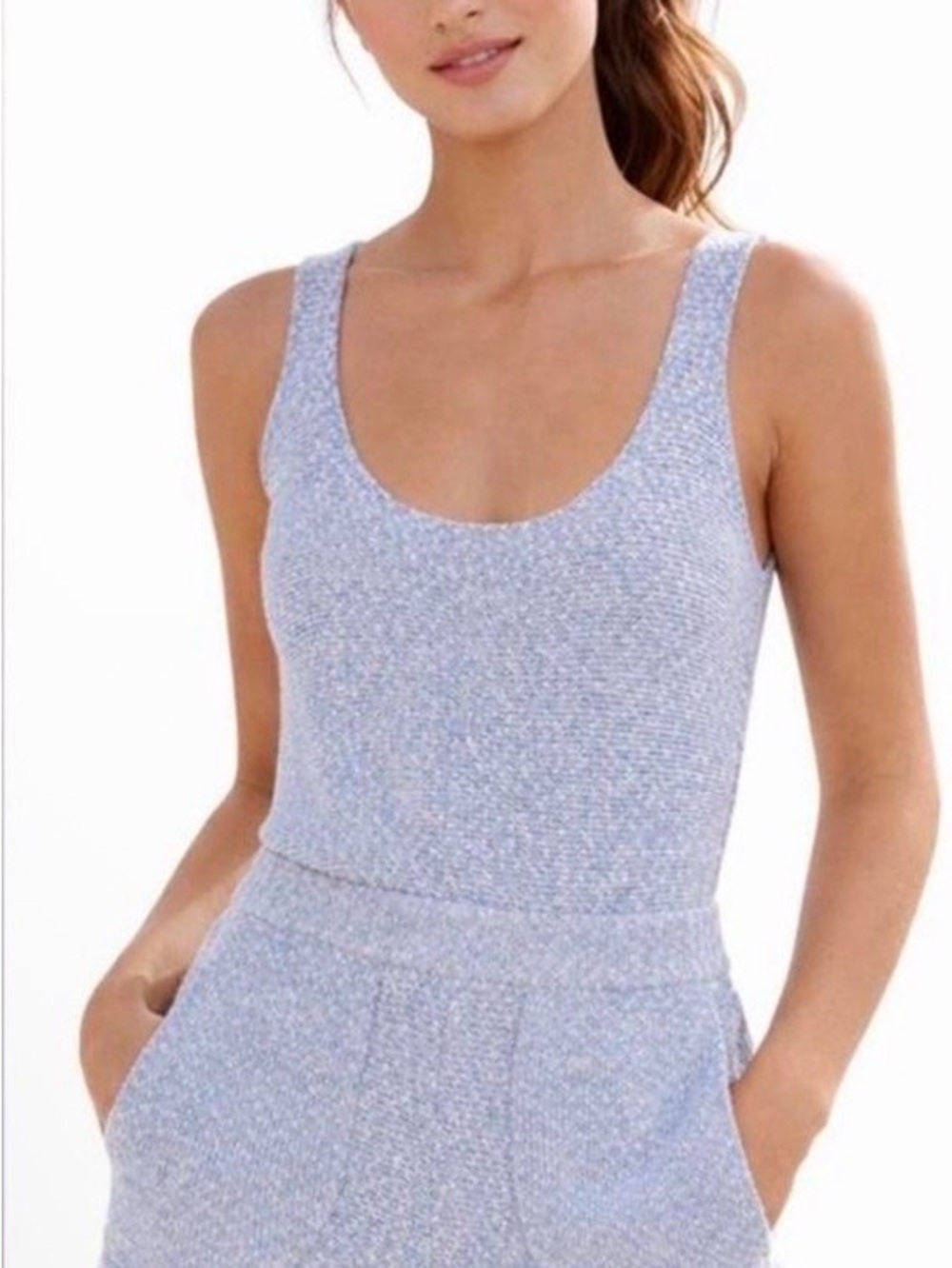 Free People Light Blue Knit Scoop-Neck Jumpsuit